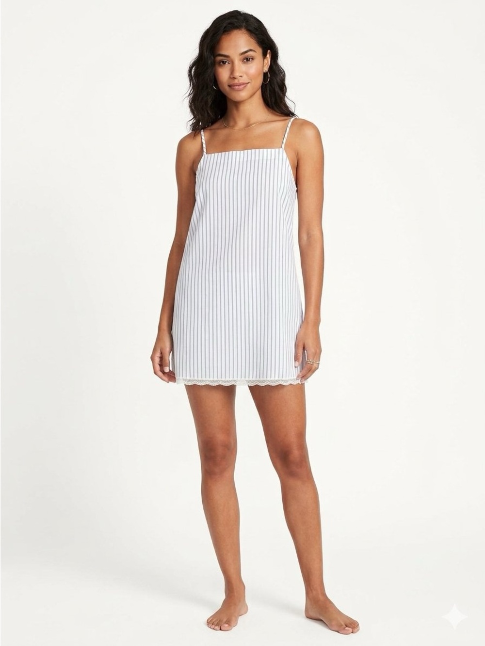 Blue and White Striped Spaghetti Strap Nightshirt
